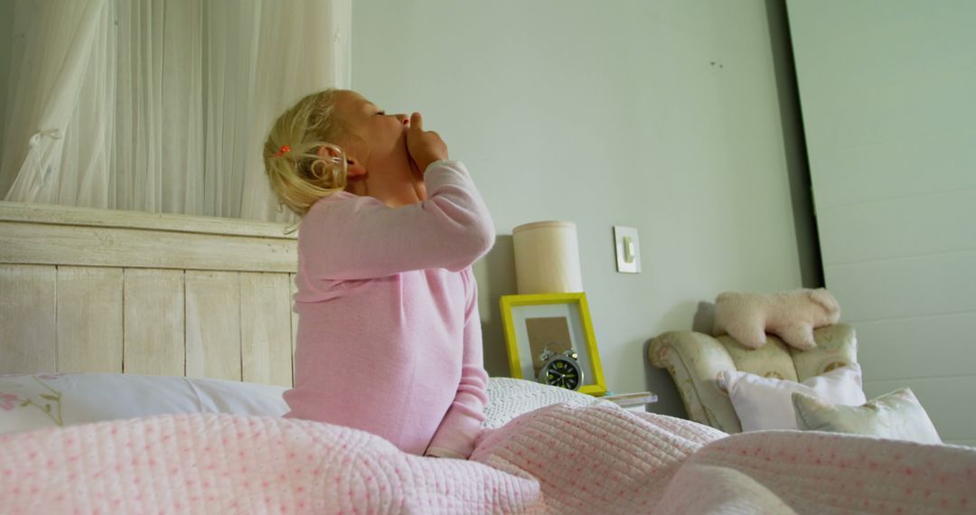 Young Girl Contemplating in Cozy Bedroom Setting - Free Images, Stock Photos and Pictures on Pikwizard.com