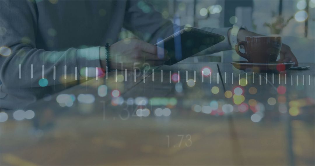 Man Uses Tablet With Financial Data Overlay Concept