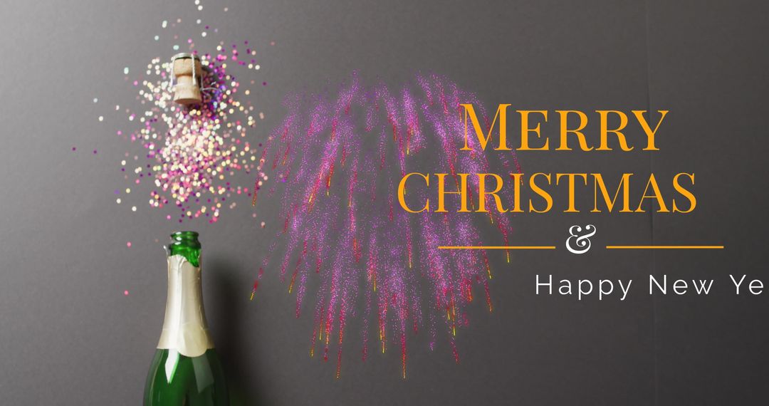 Festive New Year and Christmas Celebration with Champagne and Confetti