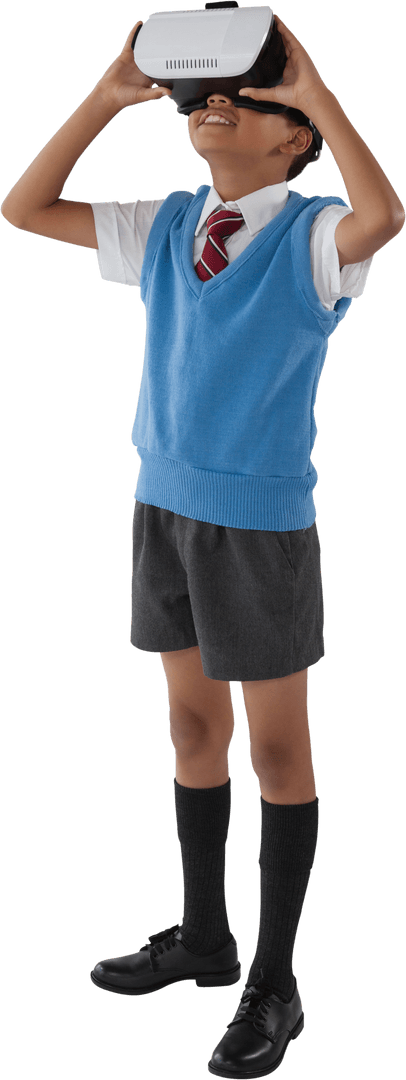 Schoolboy Exploring Virtual Reality with Transparent Background