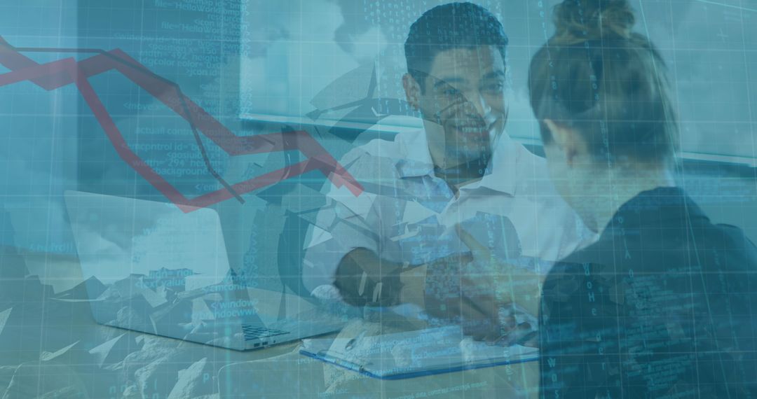 Colleagues Discussing Financial Data Amid Market Trends