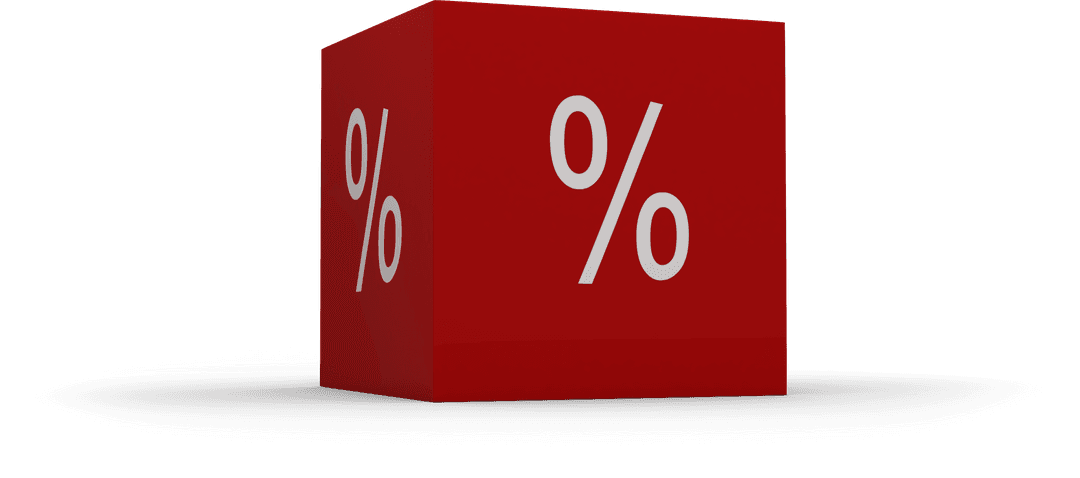 Red 3D Cube with Transparent Percentage Sign Vector