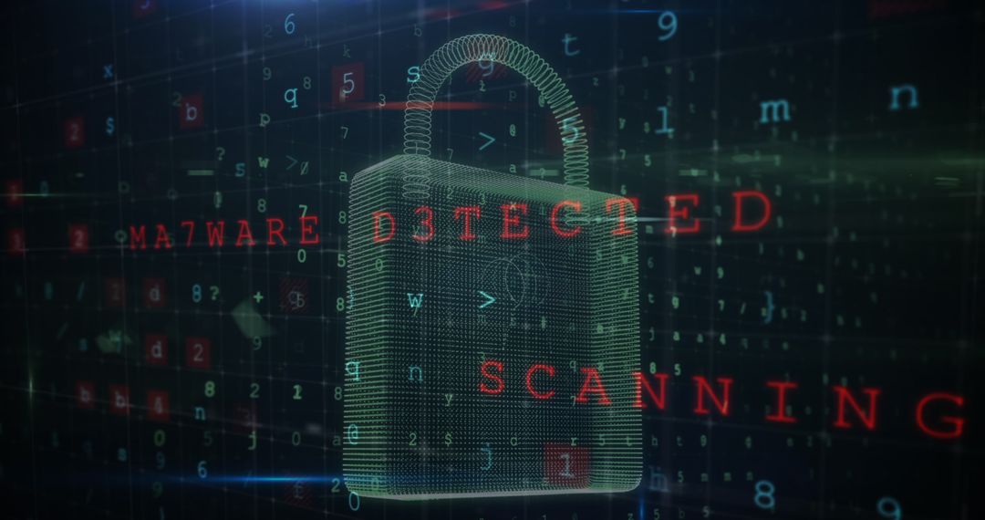 Digital Padlock Security on Data Processing Background