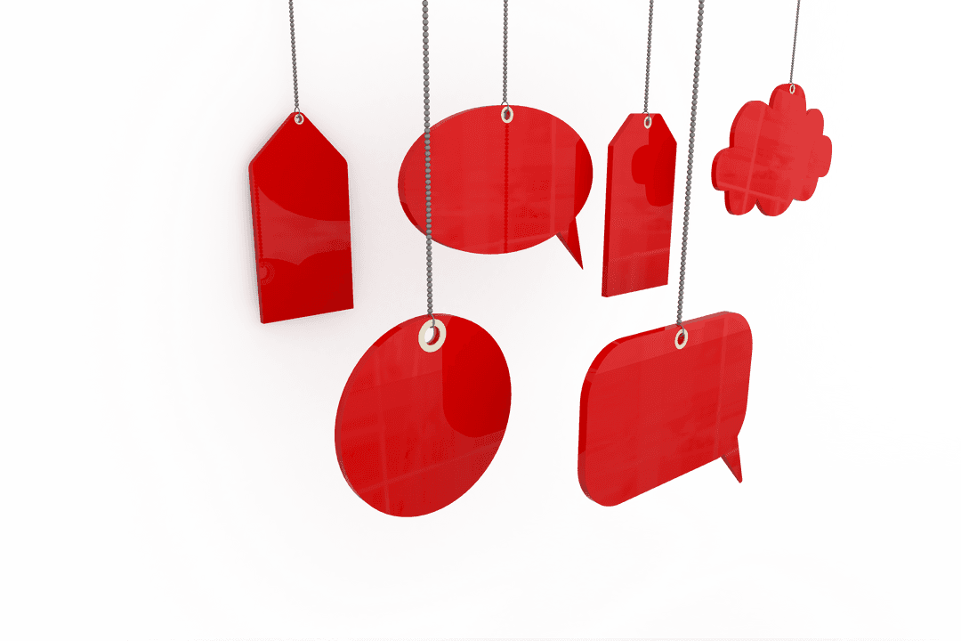 Hanging Red Chat and Label Icons on Transparent Background