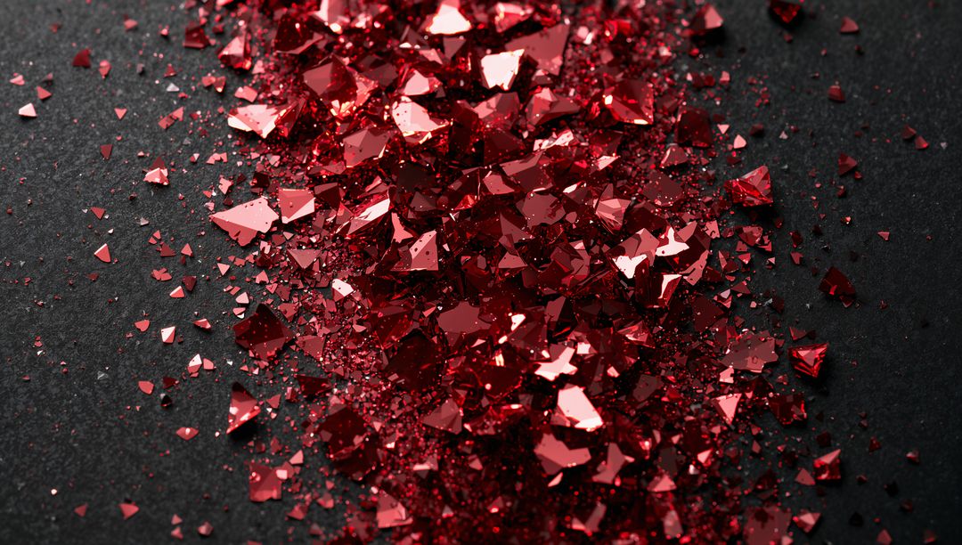 Crimson Reflective Foil Shards and Glitter Band on Dark Matte Surface