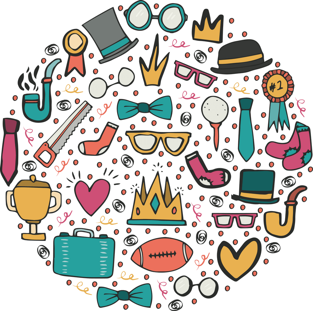 Colorful Doodle Collection Circle on Transparent Background