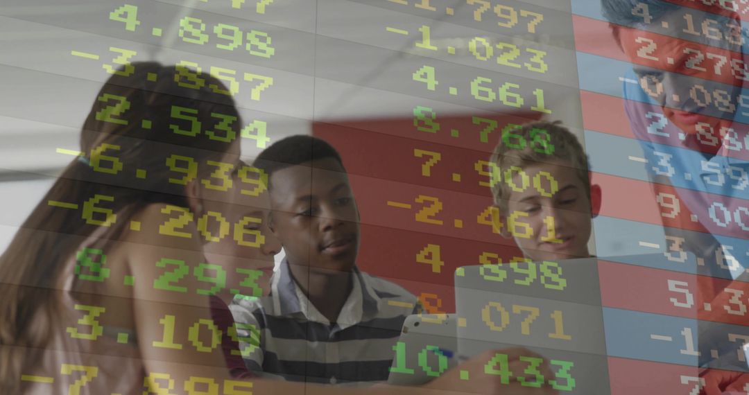 Teens Collaborating with Laptops and Smartphones in Classroom