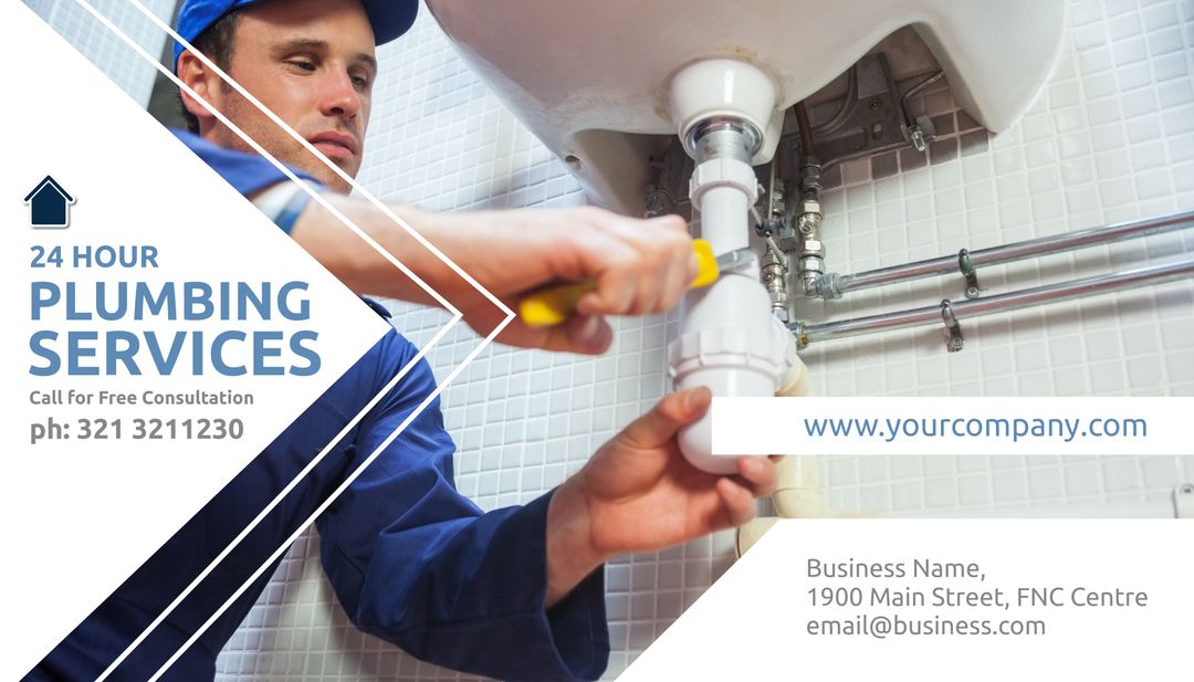 Professional Plumber Conducting Pipe Repair in Bathroom - Download Free Stock Templates Pikwizard.com