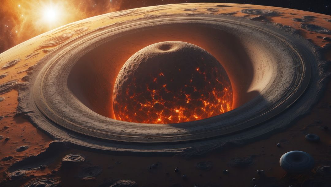 Imaginary Planet with Lava Sphere in Central Crater