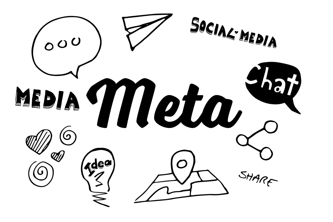 Meta Text with Social Media Icons on Transparent Background