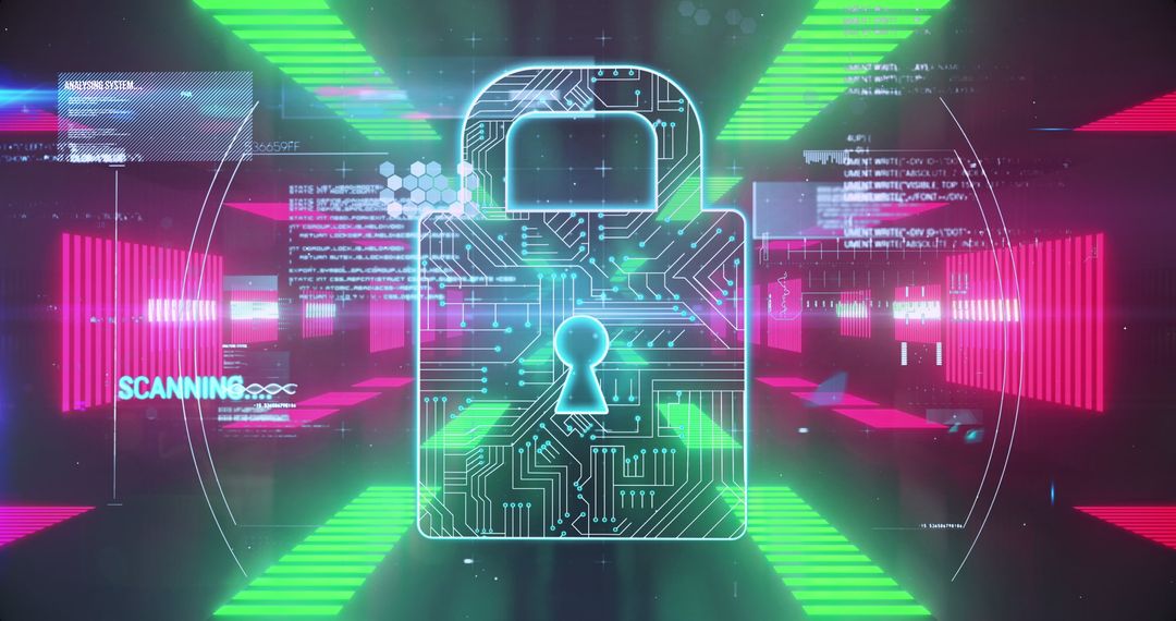 Futuristic Digital Padlock and Tech Security Interface