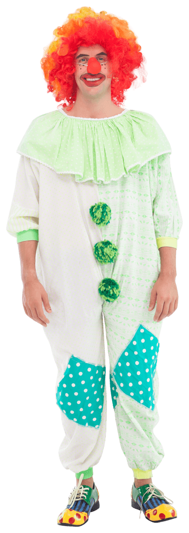 Colorful Clown with Red Hair and Polka Dot Costume Smiling Transparent