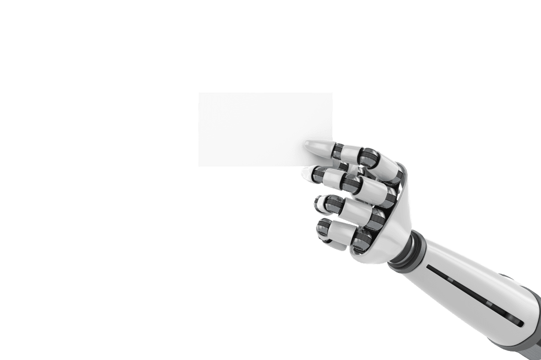 Robotic Hand Displaying Blank Business Card Transparent Design