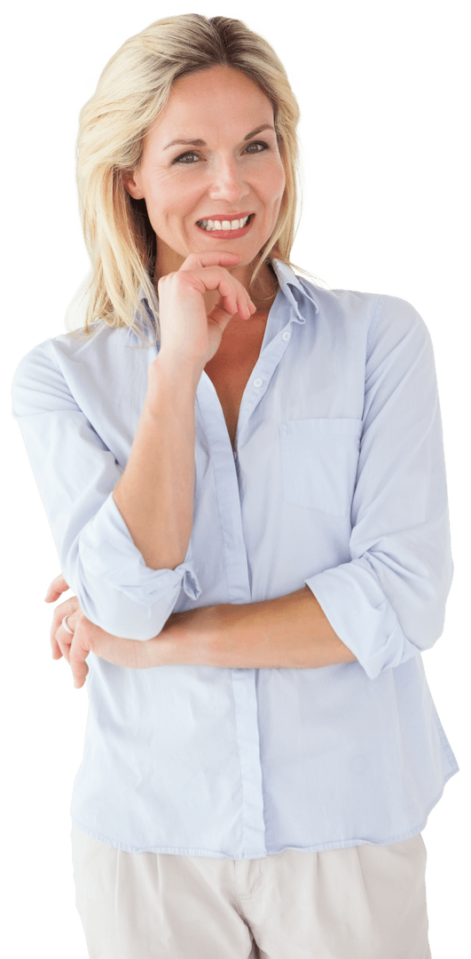 Happy Caucasian Woman Smiling Confidently on Transparent Background