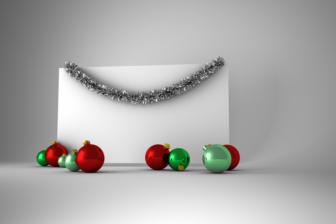 Transparent white poster with Christmas decoration and silver garland - Download Free Stock Images Pikwizard.com