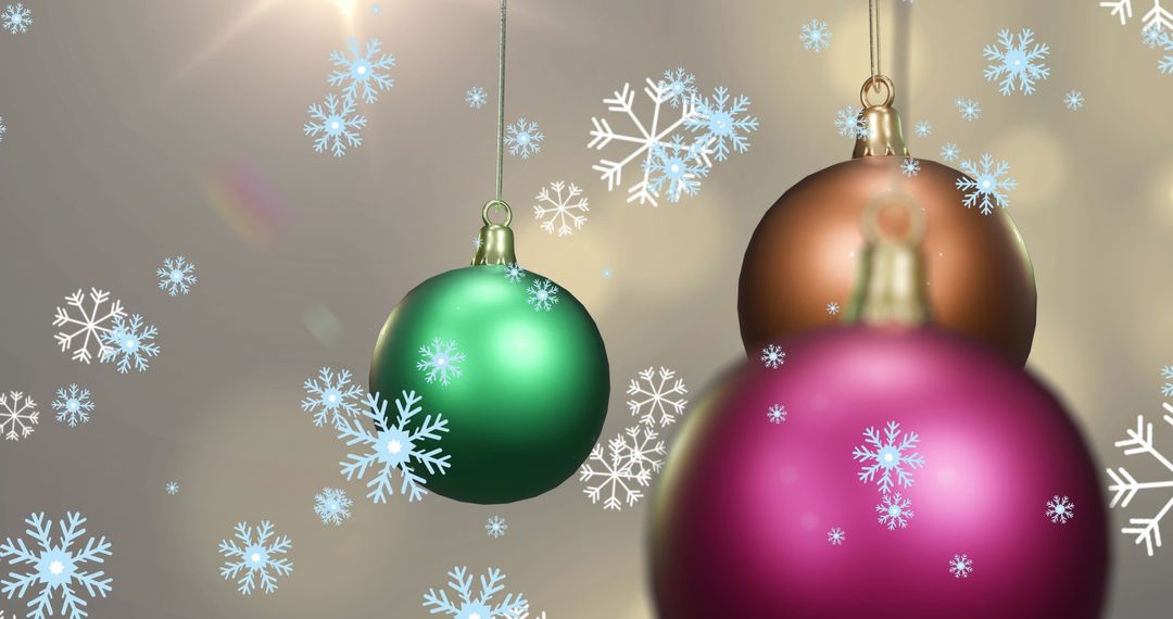 Shiny Christmas Baubles with Falling Snowflakes