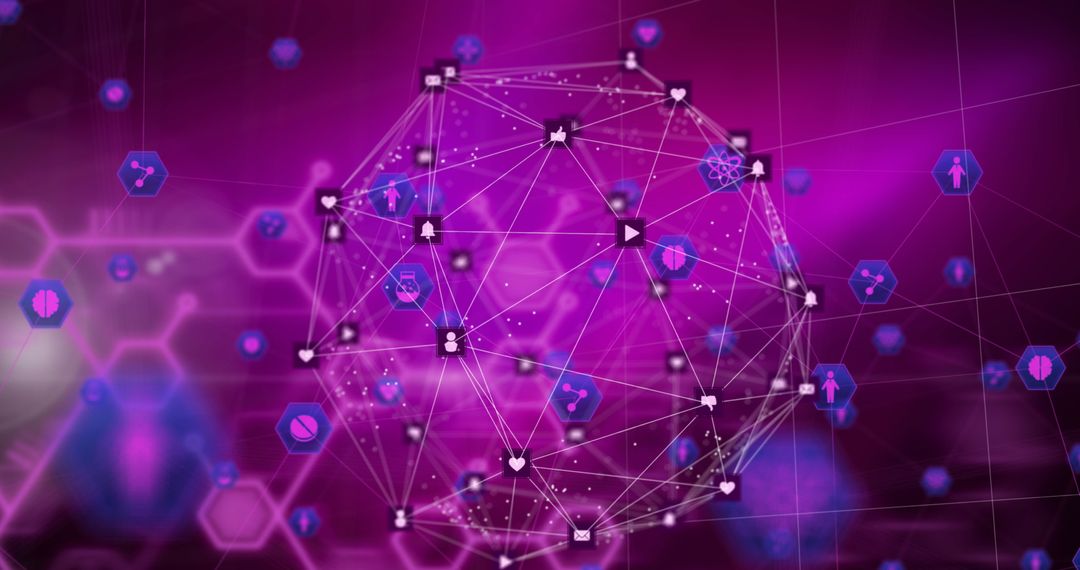 Purple Digital Network Connections with Symbols