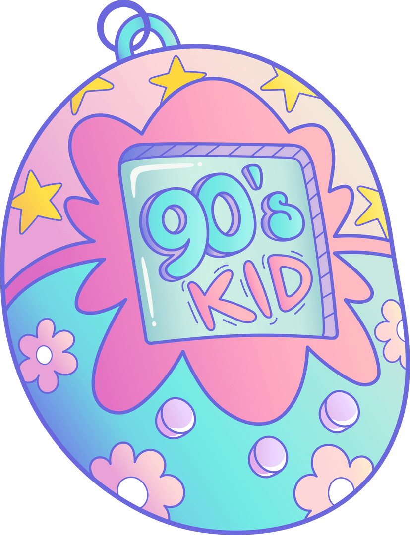 Retro 1990s Virtual Pet Hanging with Pastel and Transparent Background