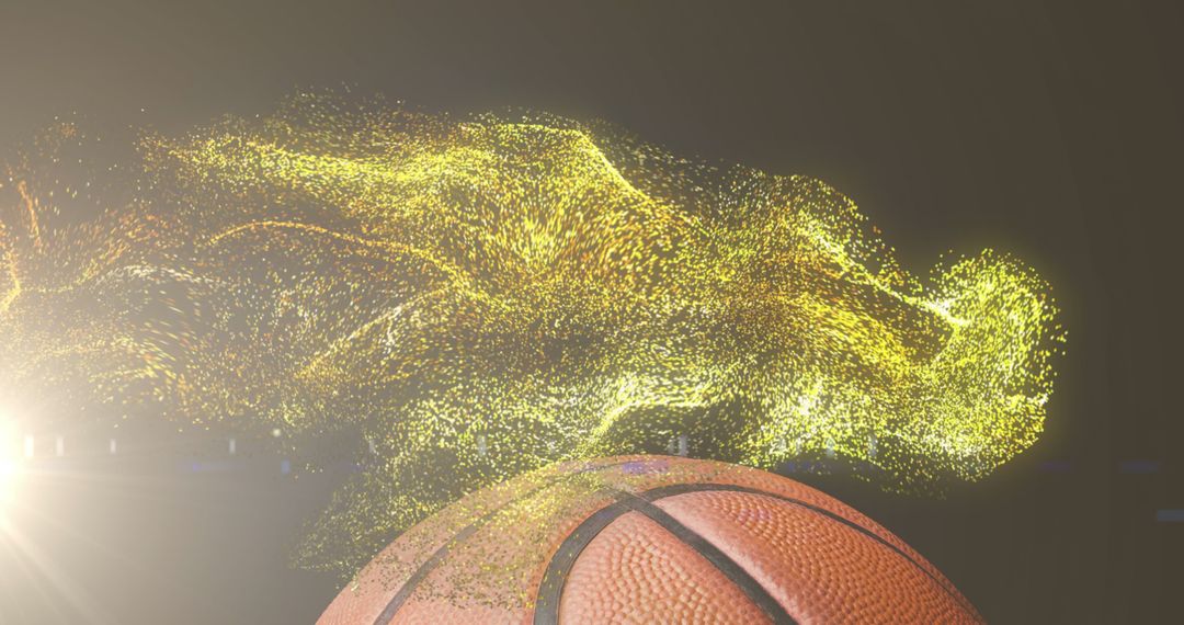 Basketball with Glowing Gold Particles Emphasizing Motion