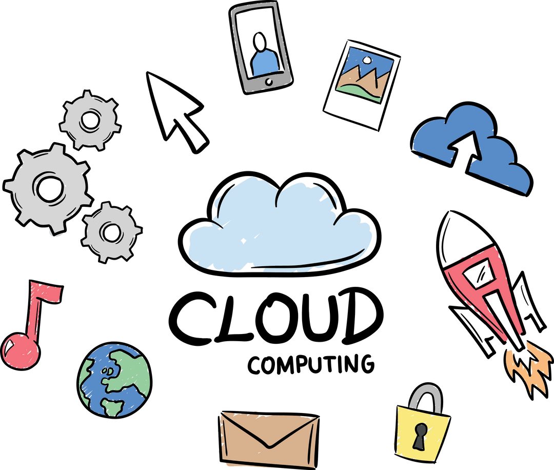 Colorful Cloud Computing Elements on Transparent Background