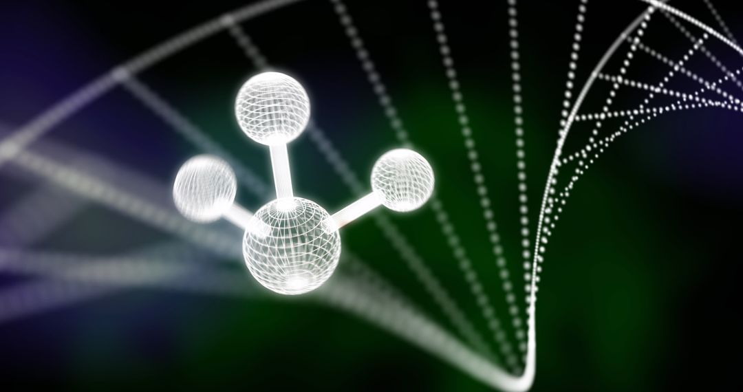 Glow Molecular Structure with DNA Helix in Dark Sci-fi Background
