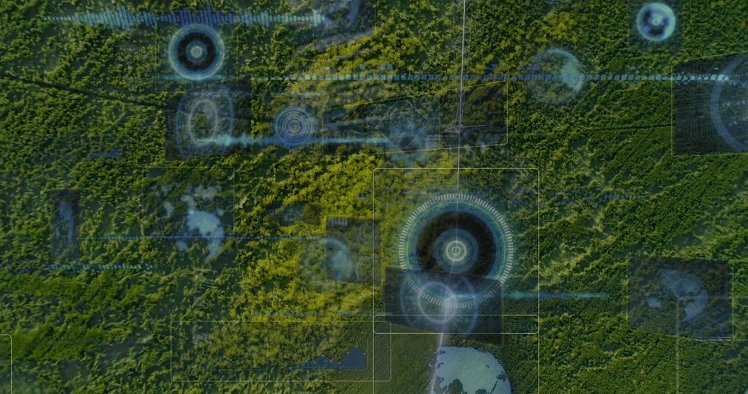 Futuristic Aerial Surveillance with Holographic Elements Over Forest