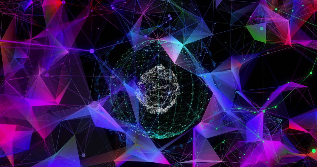 Futuristic Glowing Network Nodes in Geometric Interface