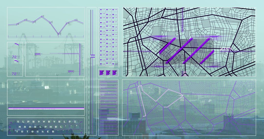 Futuristic Data Interface Over Cityscape Visual