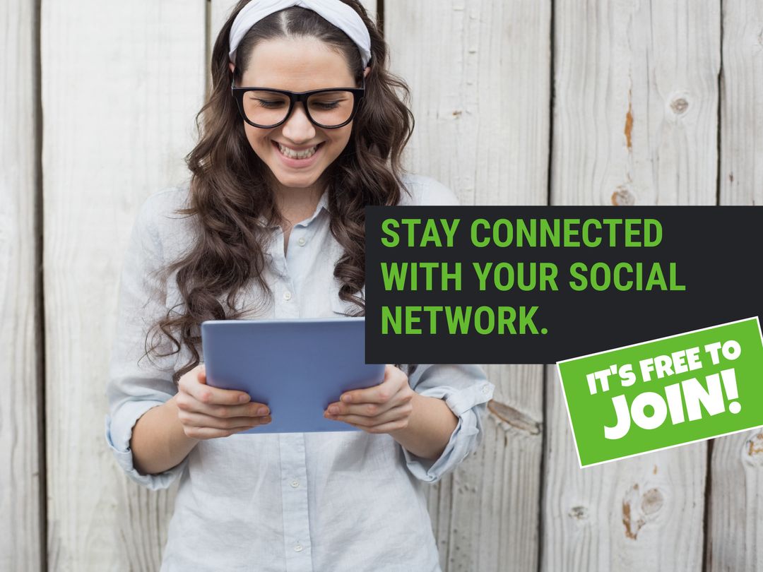 Smiling Woman Using Tablet for Social Connectivity