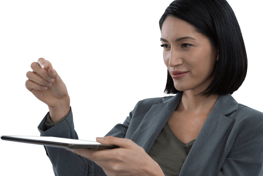 Transparent Business Interaction Woman with Digital Tablet