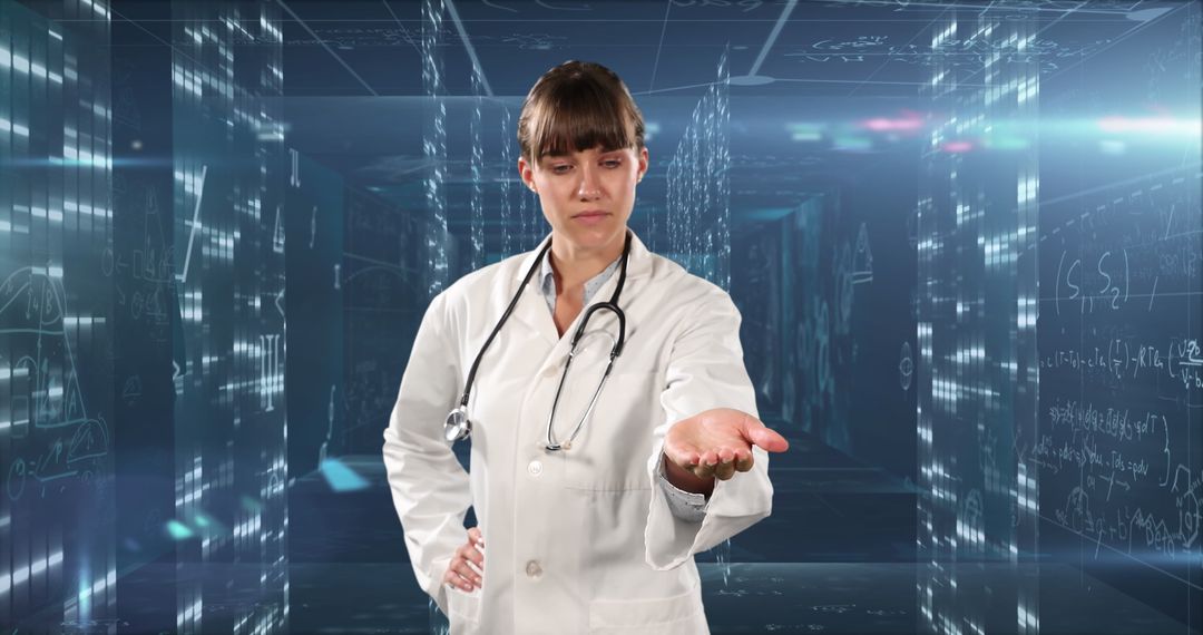 Innovative Medical Technology with Focused Female Doctor in Digital Interface