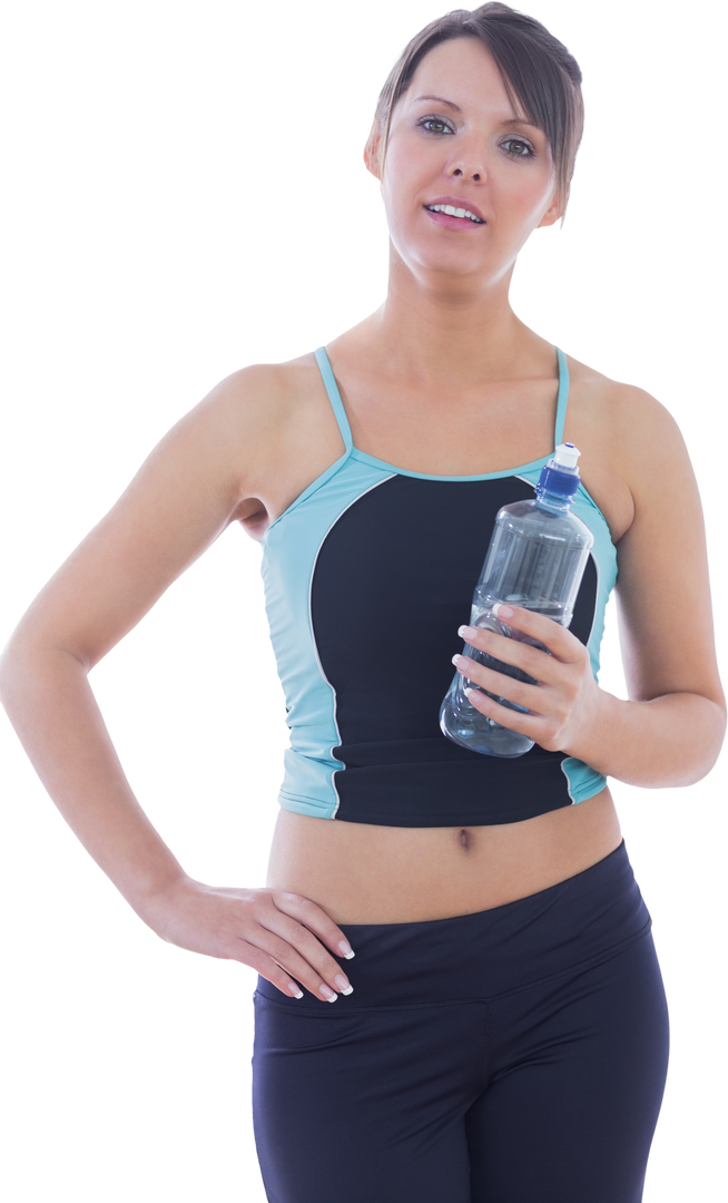 Transparent background of athletic woman holding water bottle in workout attire - Download Free Stock Images Pikwizard.com