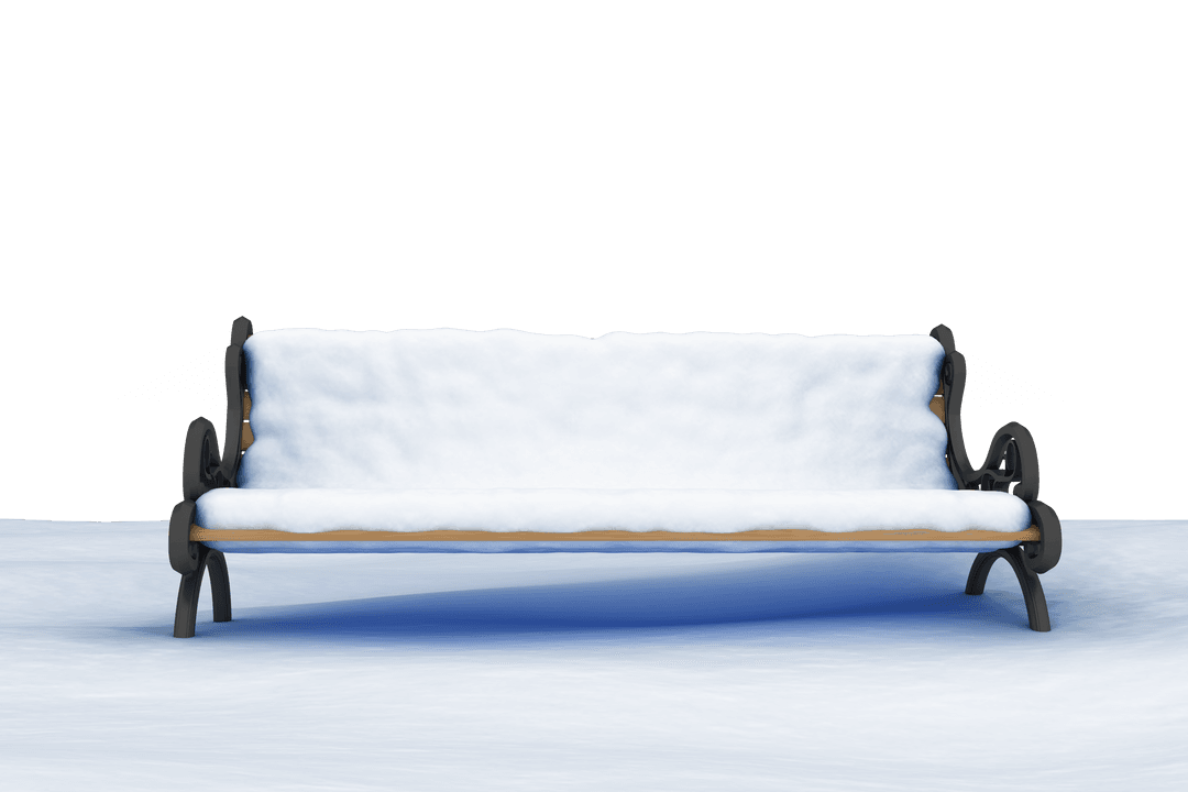 Transparent Snow-Covered Park Bench with Frosty Ground Effect