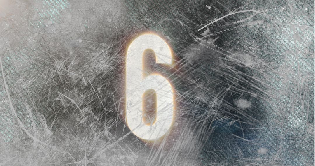 Glowing Number Six on Textured Scratched Background