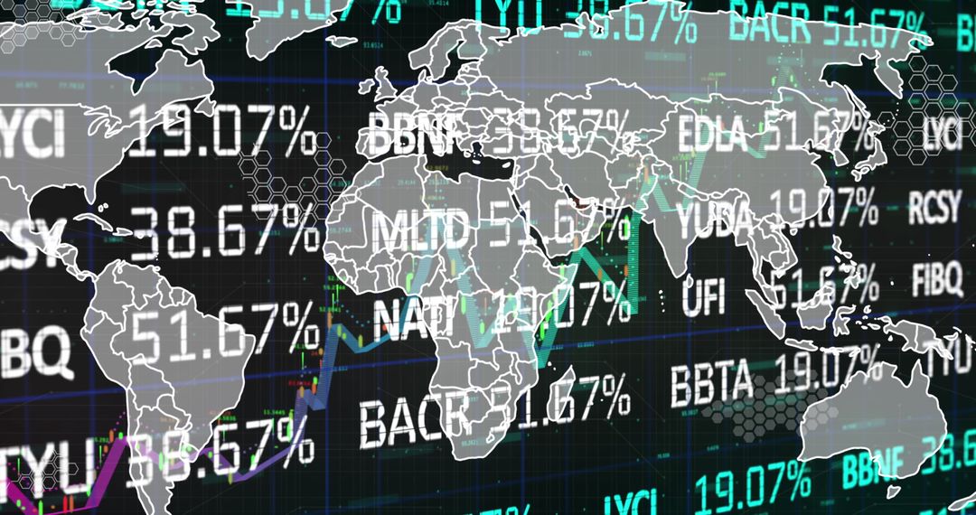 Global Stock Market Trends Digital Interface Overlay on World Map
