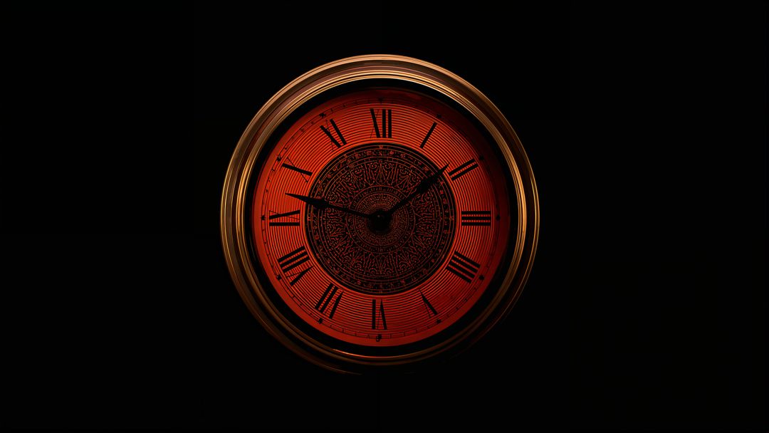 Elegant Ornate Clock Art with Red Glow and Roman Numerals