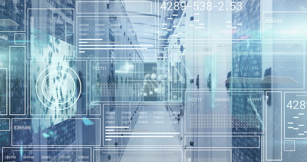 Digital Interface Concept Overlaid on Modern Data Center