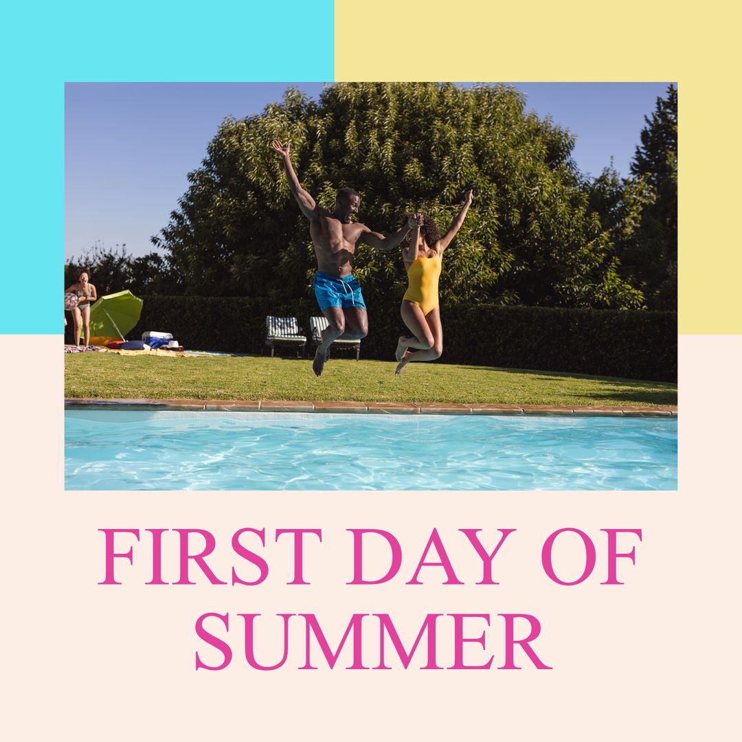 Excited Couple Jumping Into Pool on Summer Day - Download Free Stock Images Pikwizard.com