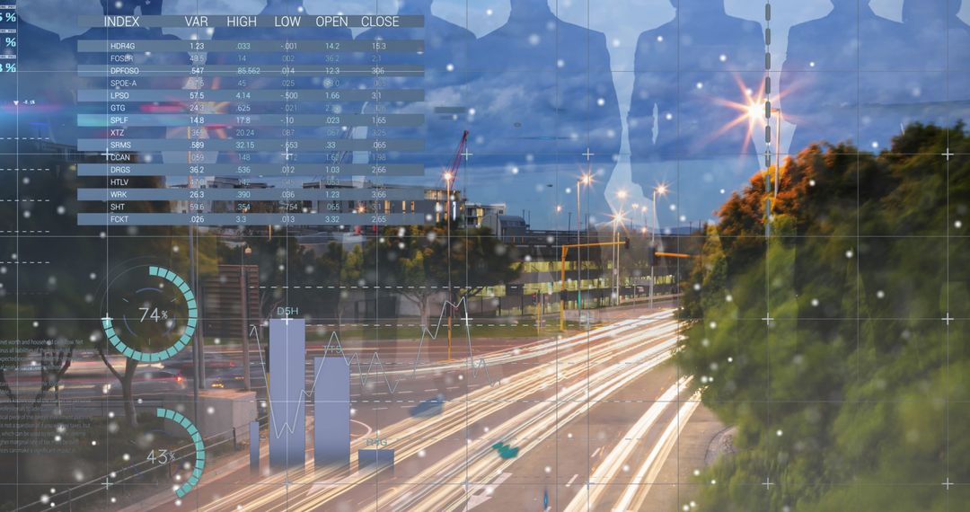 Digital Data Dashboard with Urban Reflections Charts Overlay