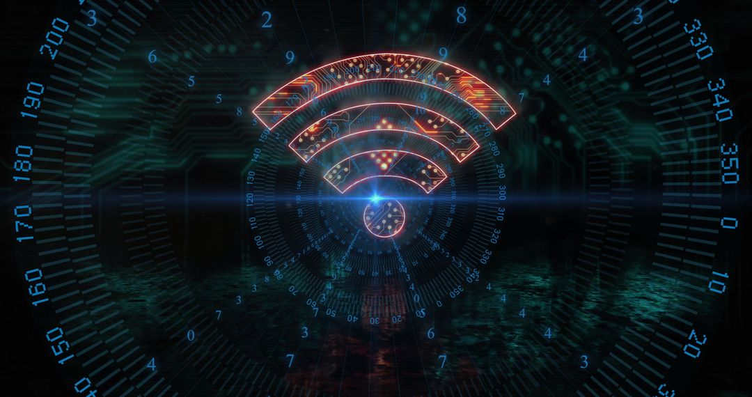 Glowing WiFi Symbol Amid Futuristic Digital Design