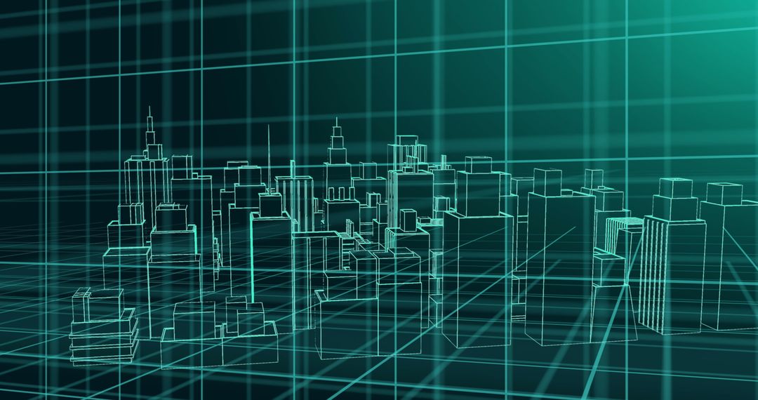 Futuristic Virtual Cityscape with Digital Grid