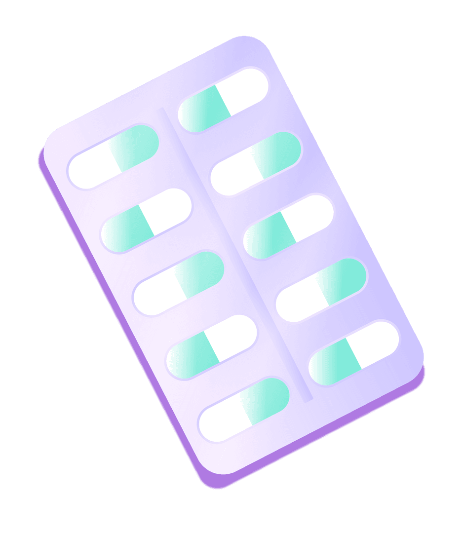 Stylized 3D Blister Pack with Green and White Capsules on Transparent Background