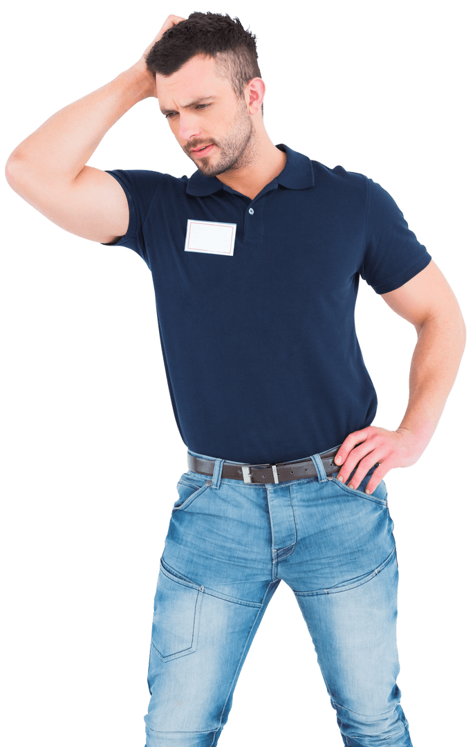Confused Young Man Scratching Head in Transparent Background