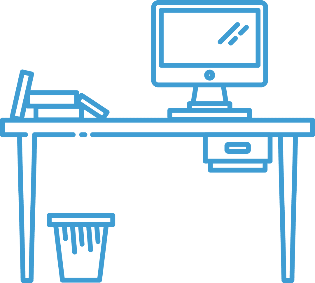 Transparent Digital Illustration of Blue Office Desk Setup
