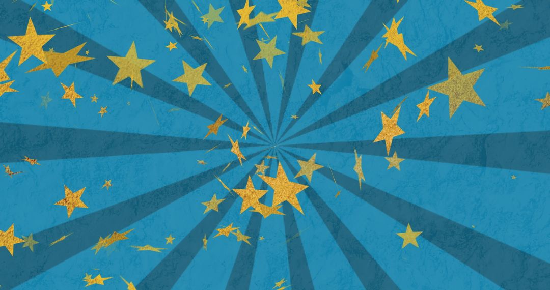 Golden Stars on Blue Rotating Striped Background Concept