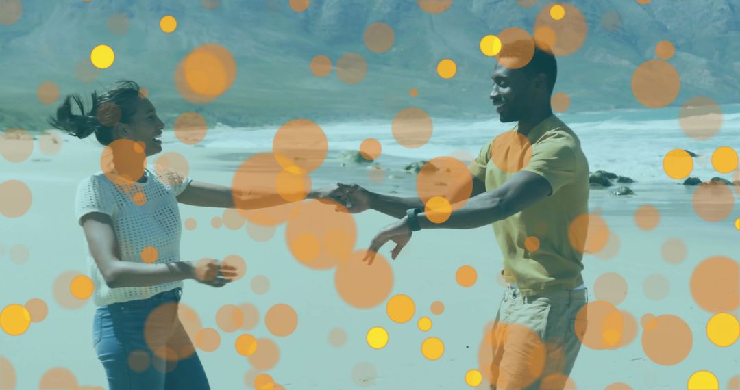 Romantic Couple Dancing on Beach with Bokeh Lit Atmosphere