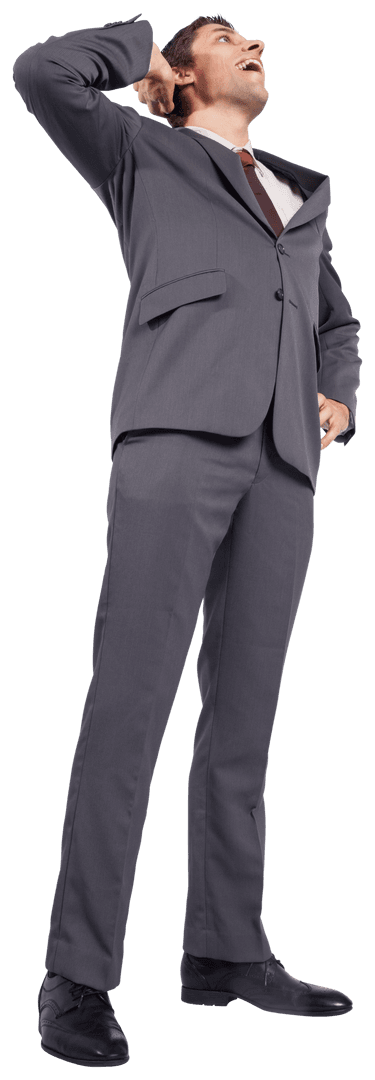 Transparent Surprised Businessman Looking Up in Grey Suit