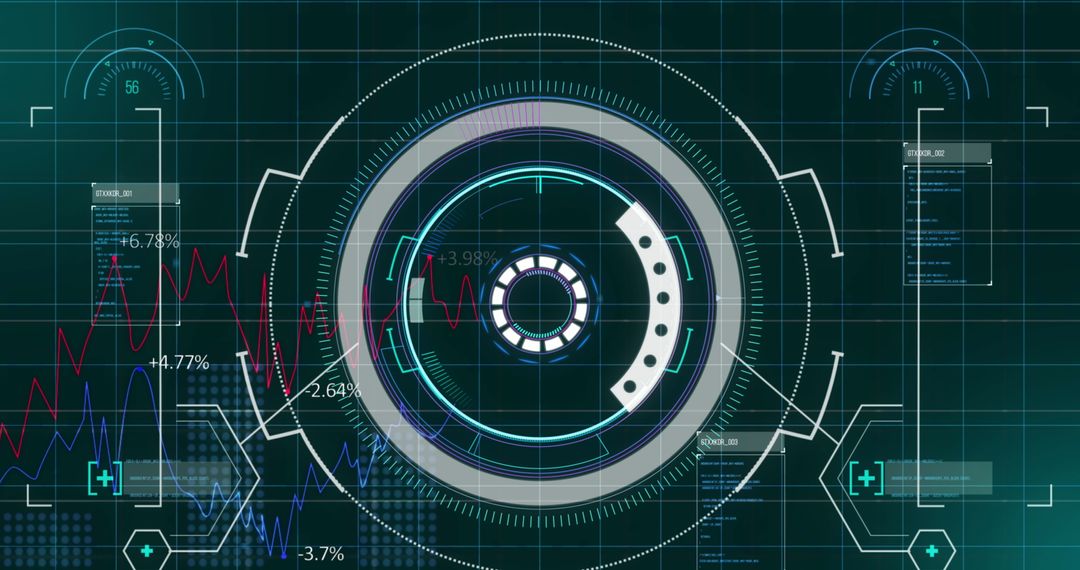 Futuristic Radar Interface with Grids and Data Charts