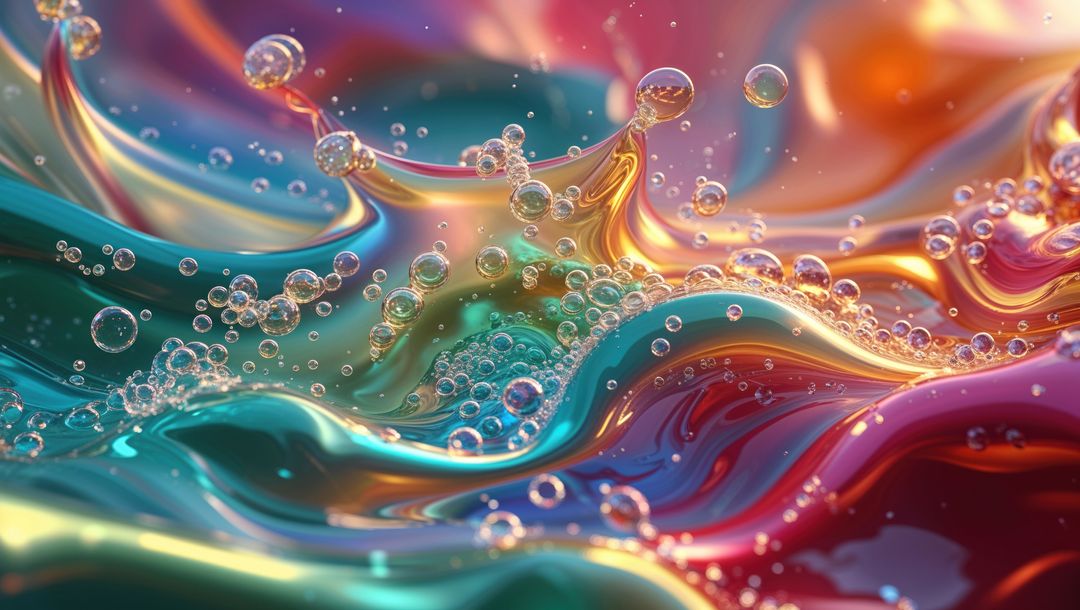 Colorful Fluid Waves with Bubbles in Dynamic Motion