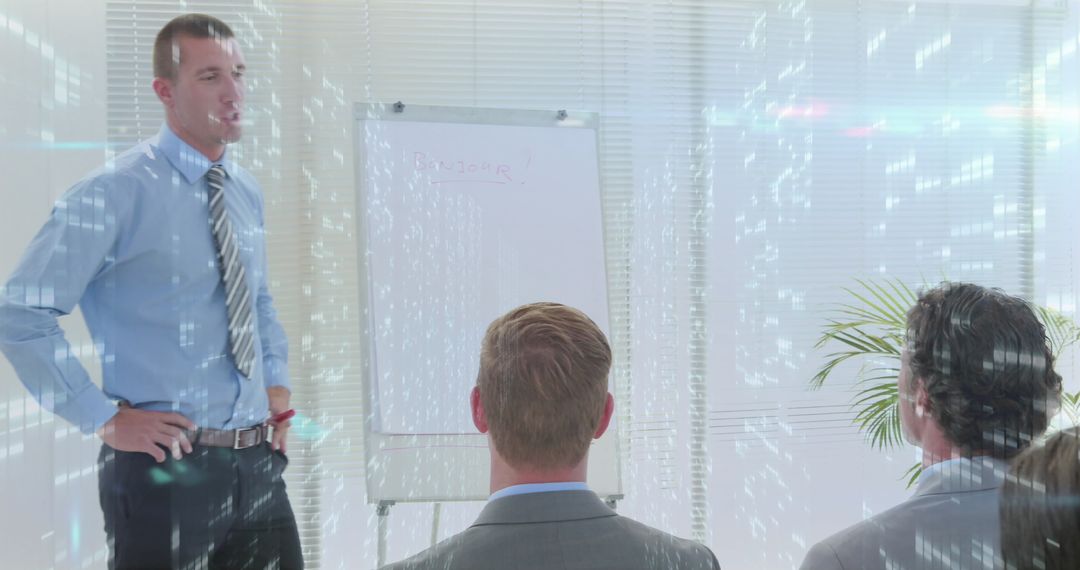 Diverse Team in Data-Driven Business Meeting with Digital Overlay